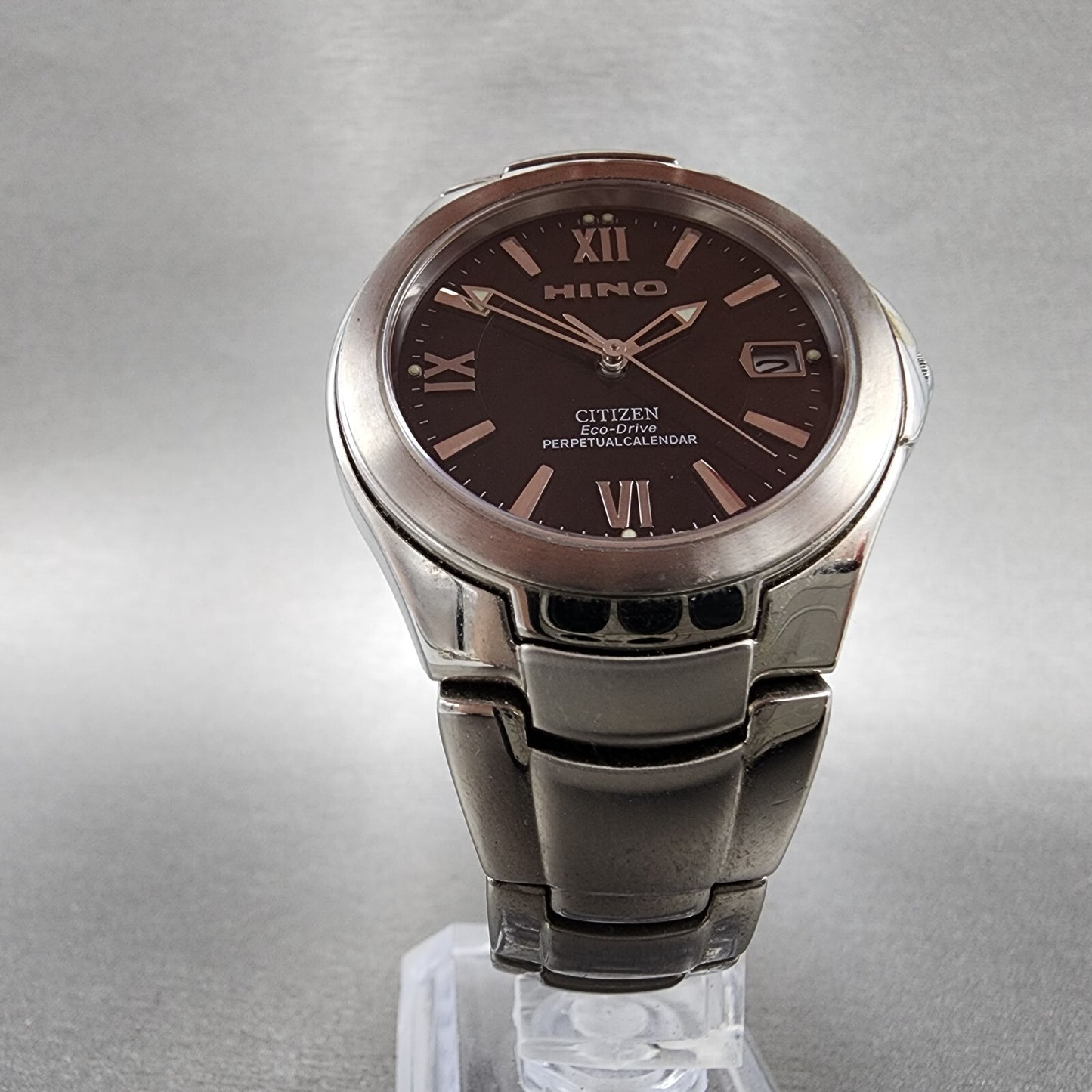 Citizen Eco-Drive Hino Perpetual Calendar Watch Men 36mm Black Dial Titanium Run
