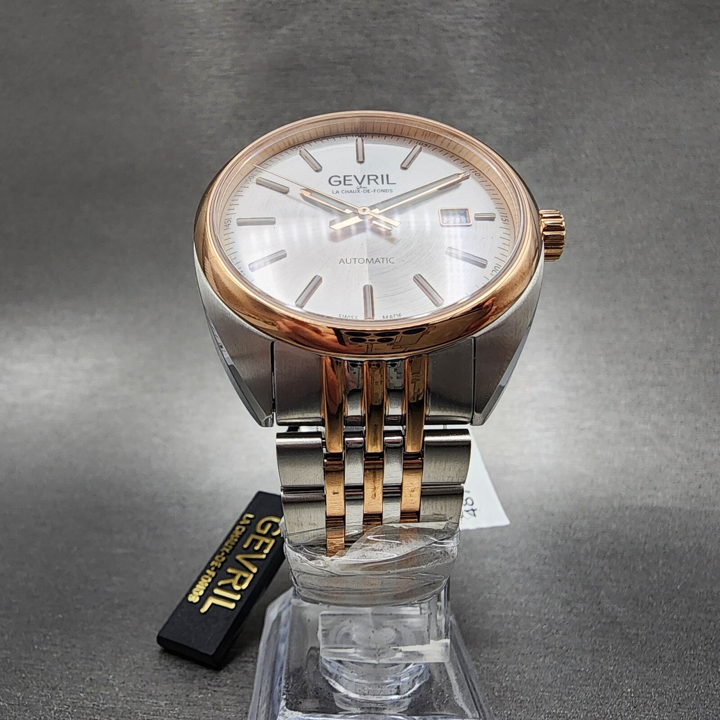 Gevril Five Points Automatic Watch Men 39mm Silver Dial Two Tone Date 48700
