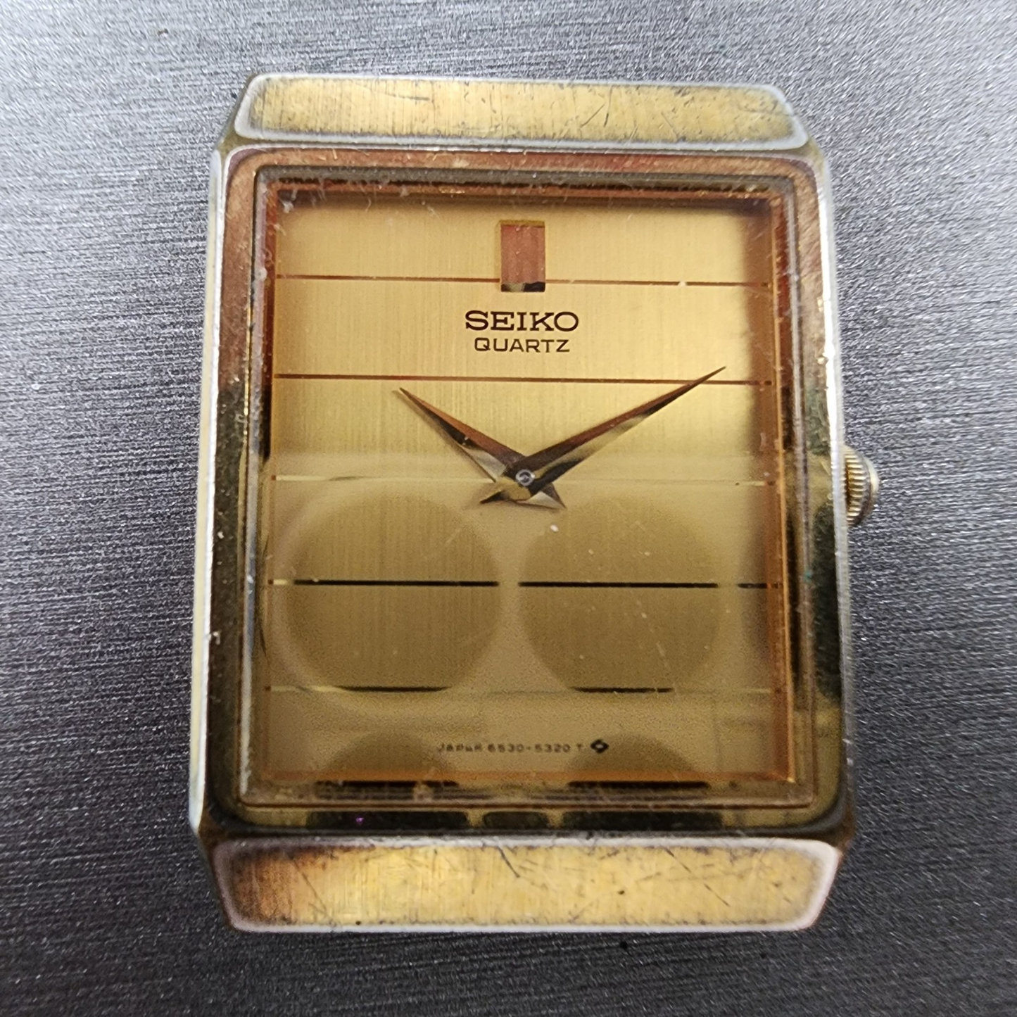 Seiko Tank Watch Men 25mm Gold Dial Gold Tone Rectangle 6530-5199 PARTS