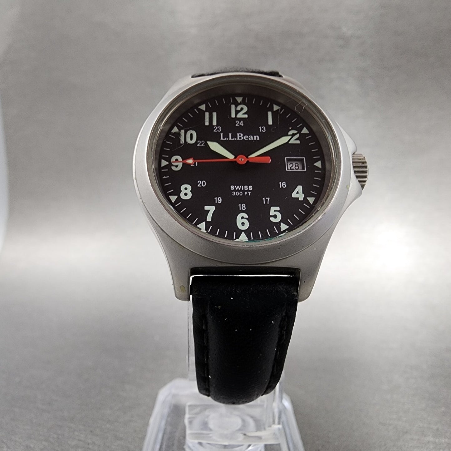 LL Bean Watch Women 30mm Black Dial Gray Tone Date Round Swiss PARTS