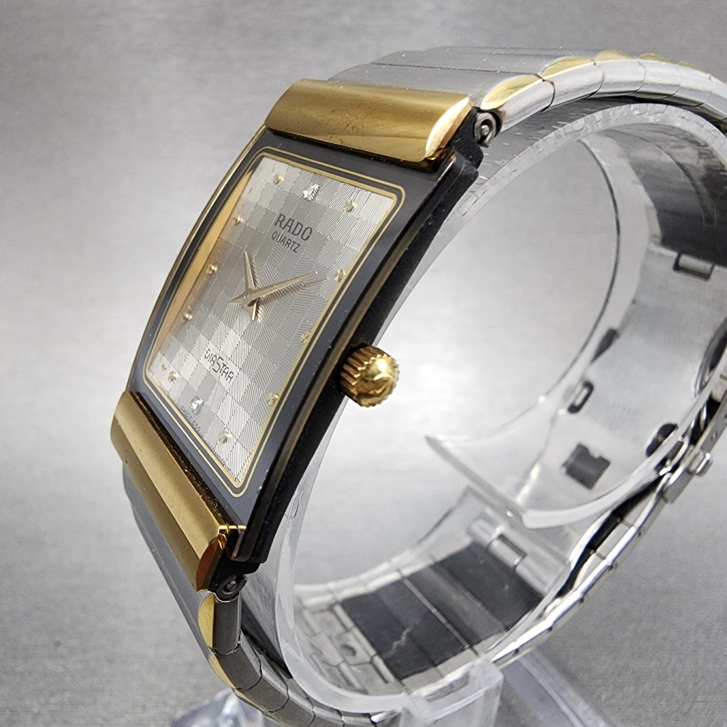 Rado Diastar Watch Men 23mm Gray Dial Black Tone Rectangle 153.0522.3 New Batt