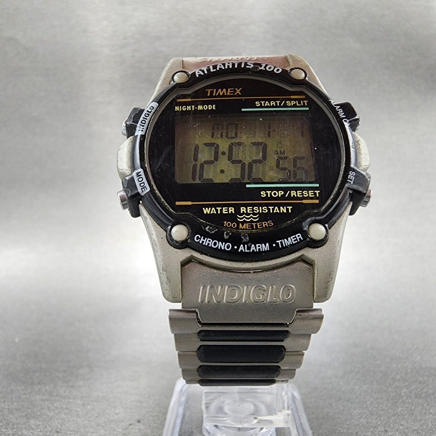 Timex Atlantis 100 Watch Men 40mm Digital Silver Black Tone Round New BatteryD67