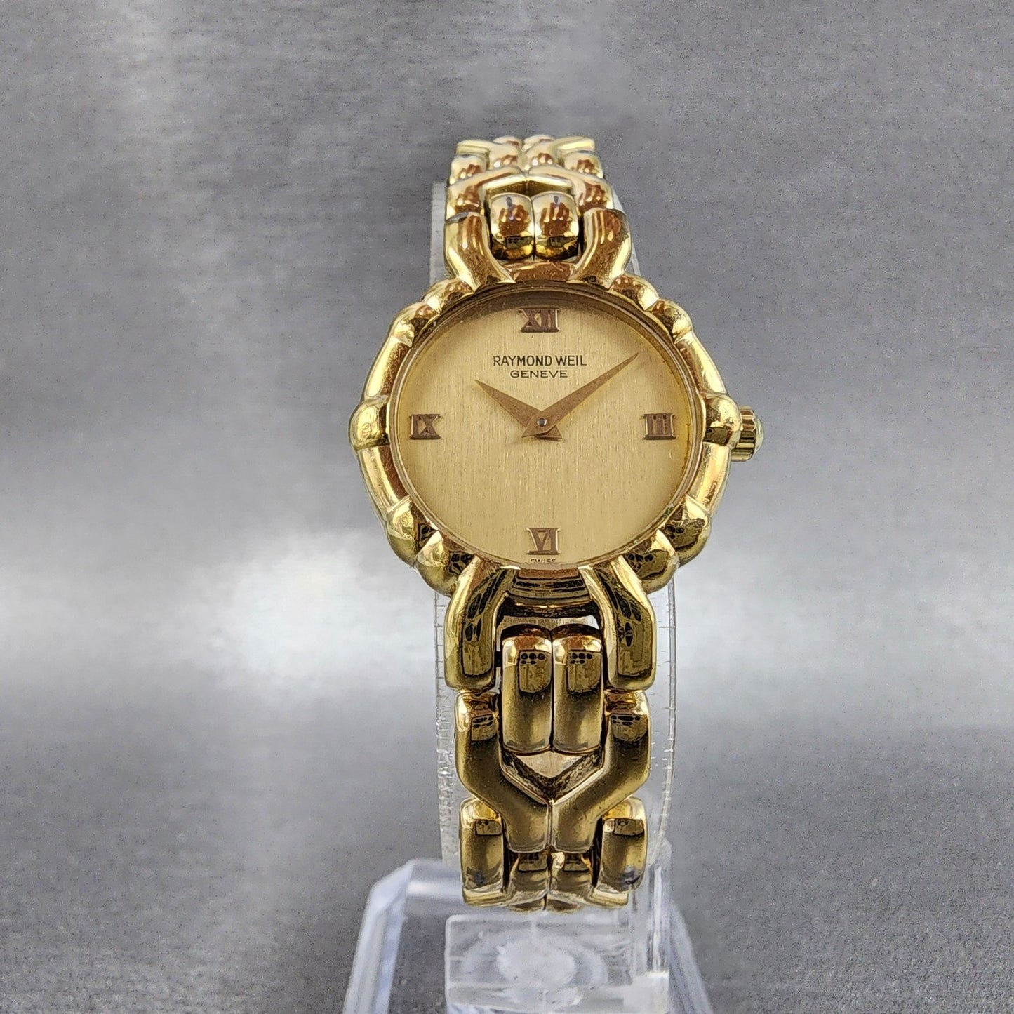 Raymond Weil Watch Women 24mm Gold Dial Gold Plated Round 3747 New Battery