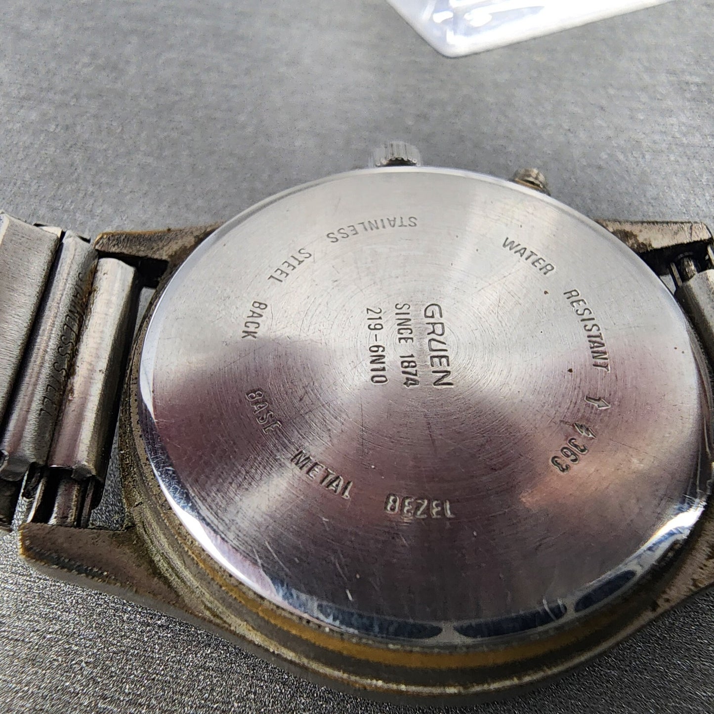 Gruen Watch Men 35mm White Dial Gray Tone Date backlight Round New Battery