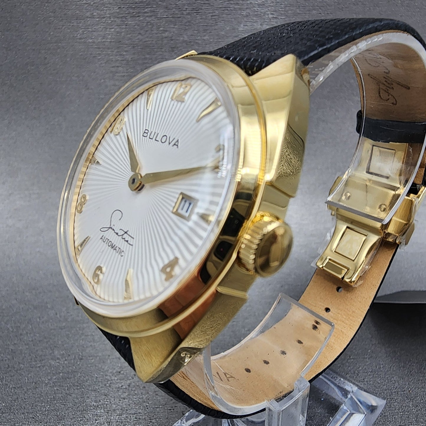 Bulova Frank Sinatra Fly Me To The Moon Watch Men 42mm White Dial Gold Tone READ
