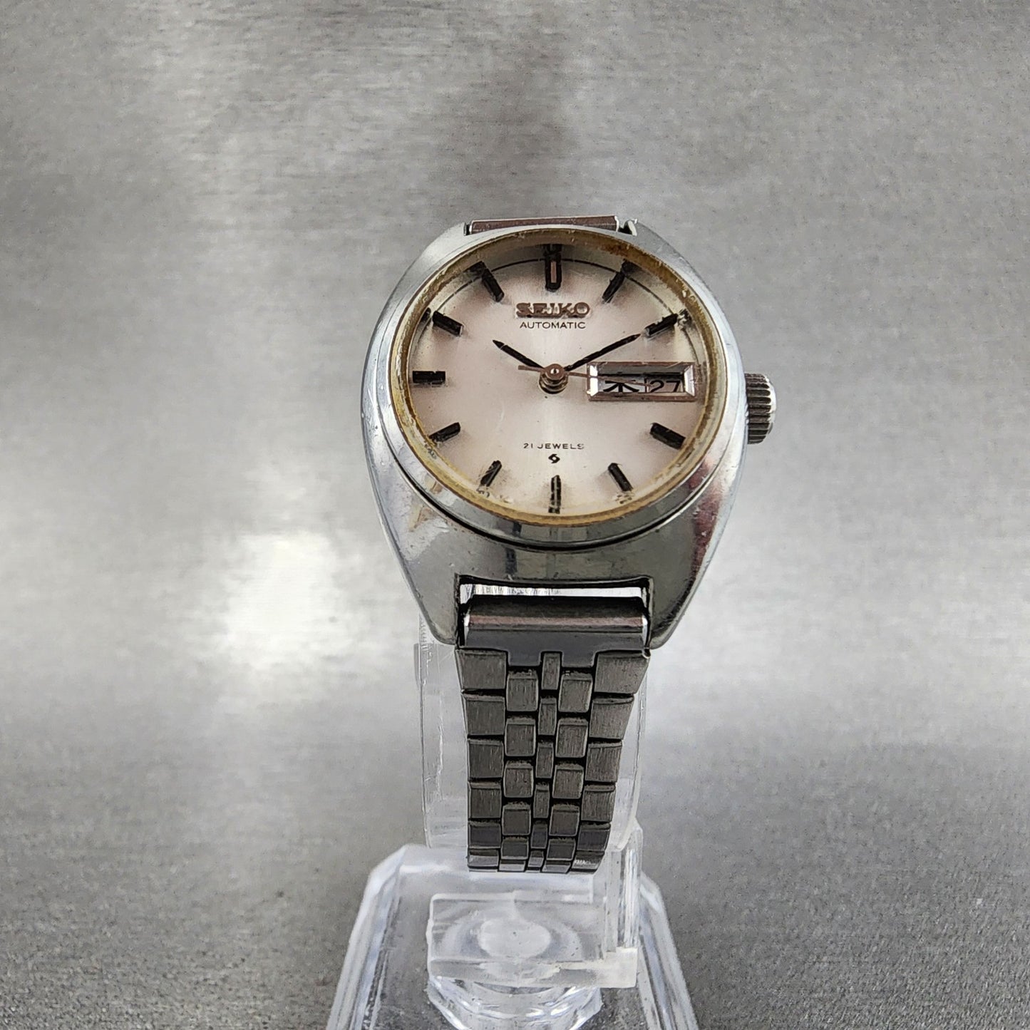 Seiko Automatic Watch Women 24mm Silver Dial Silver Tone Daydate 2706-0080 Runs