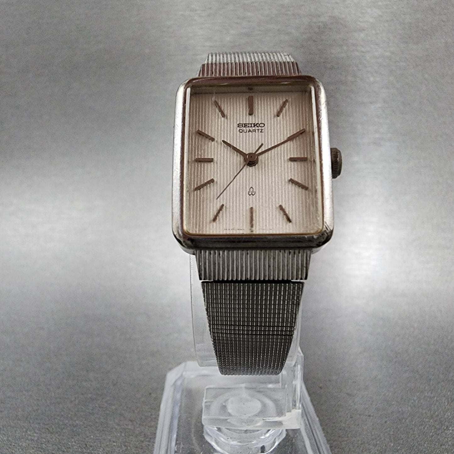 Seiko Tank Watch Women 20mm White Dial Silver Tone 2621-5200 New Battery