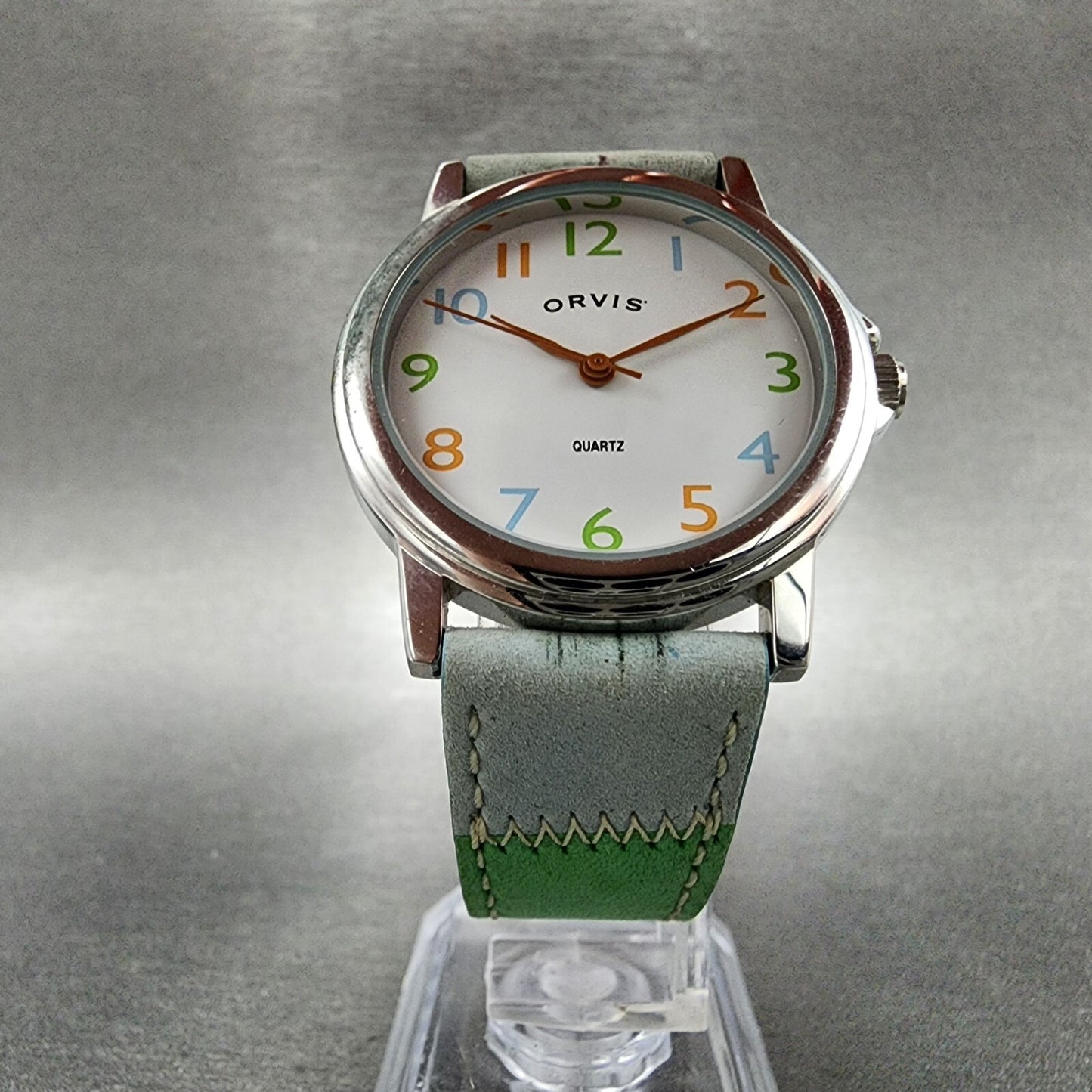 Orvis Watch Women 34mm White Dial Silver Tone Round Rainbow Band New Battery