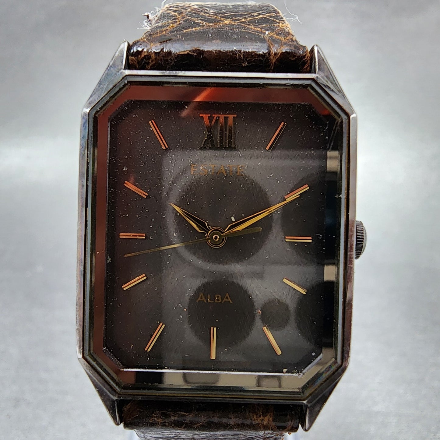 Seiko ALBA Estate Watch Men 25mm Gray Dial Gray Tone Rectangle V301-5090 New Bat