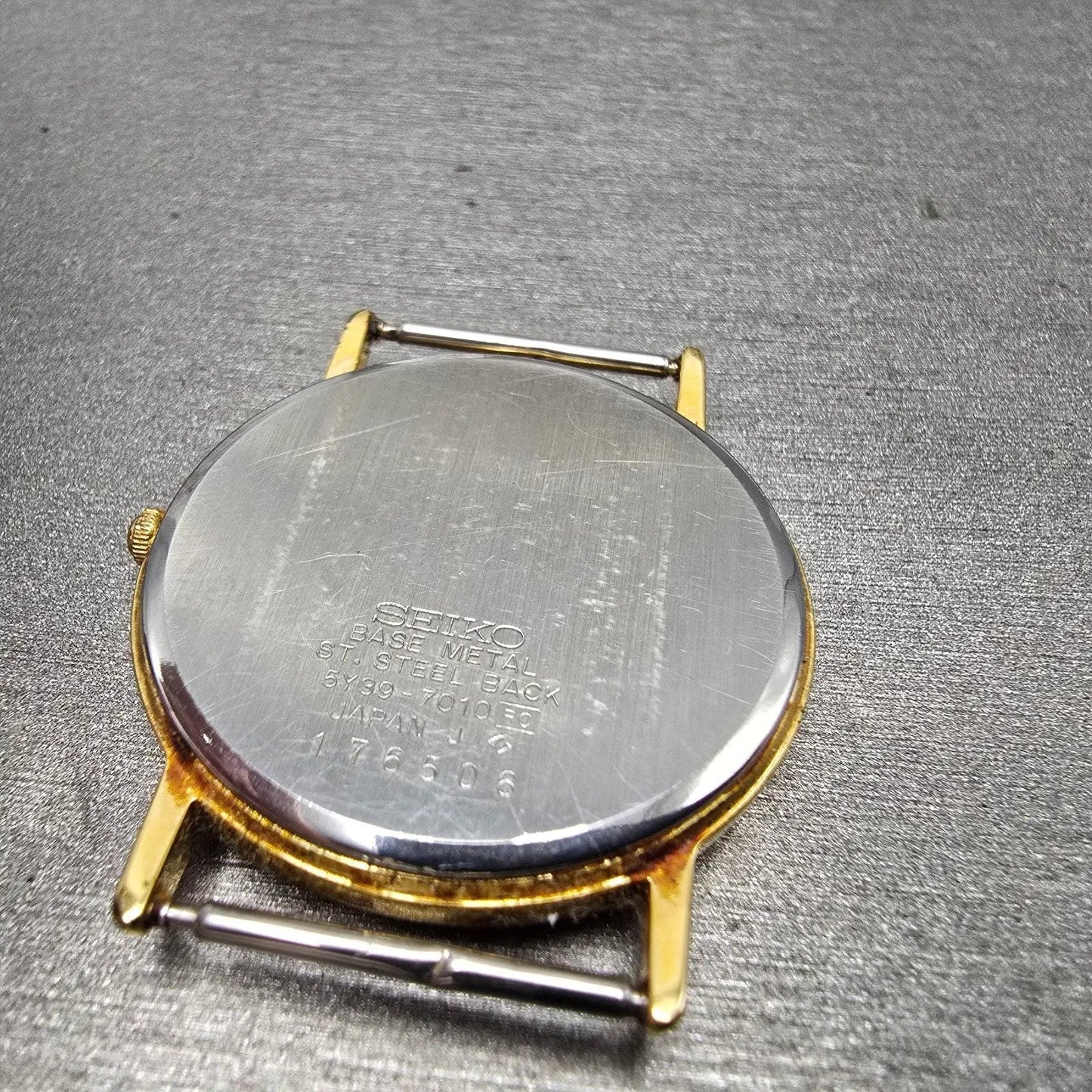 Seiko Watch Men 32mm Gold Dial Gold Tone Date Round 5Y39-7010 VTG PARTS12