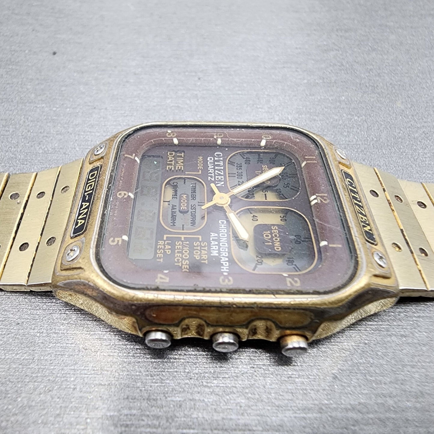 Citizen Robot Face Watch Men 32mm Brown Dial Gold Tone Rectangle 8943 PARTS