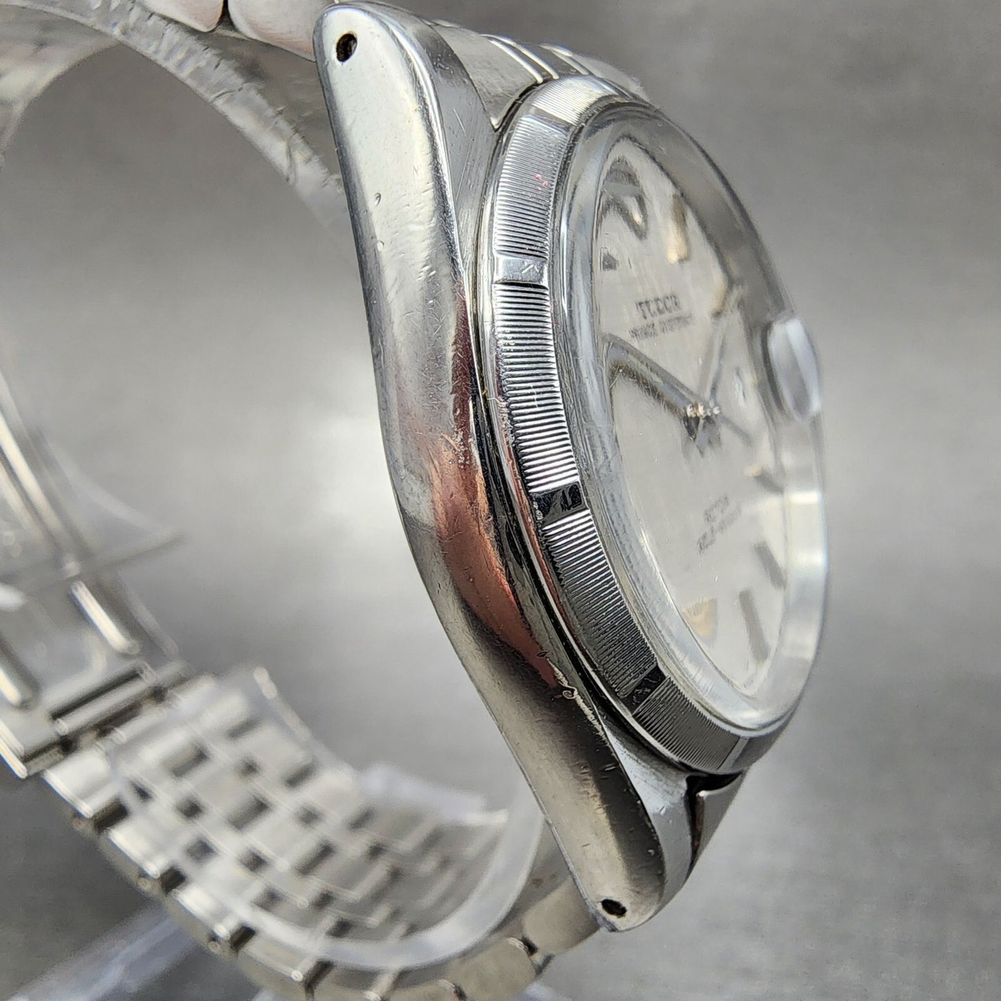 Tudor Prince Oysterdate Watch Men 35mm Linen Champagne Dial Steel Fluted Bezel