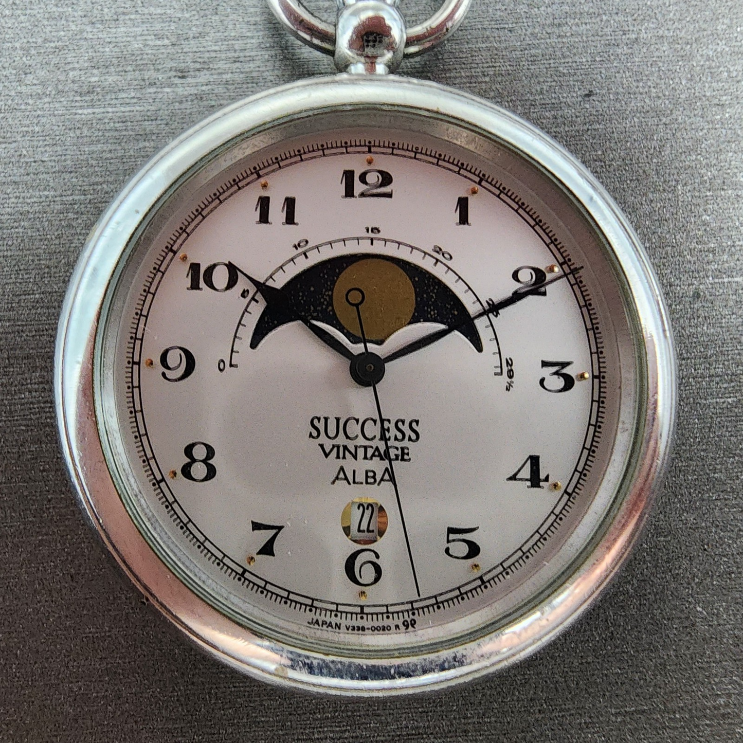 ALBA Success Pocket Watch Men 40mm White Dial Steel Moonphase Date New Battery
