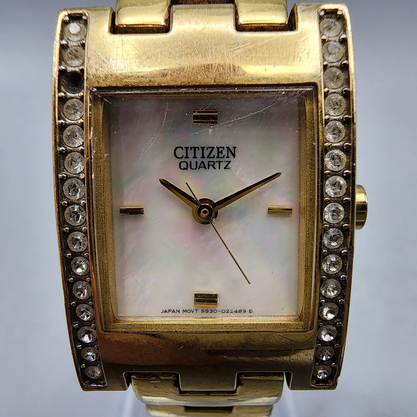 Citizen Tank Watch Women 20mm MOP Dial Gold Tone Rectangle 5930-S072051 New Batt