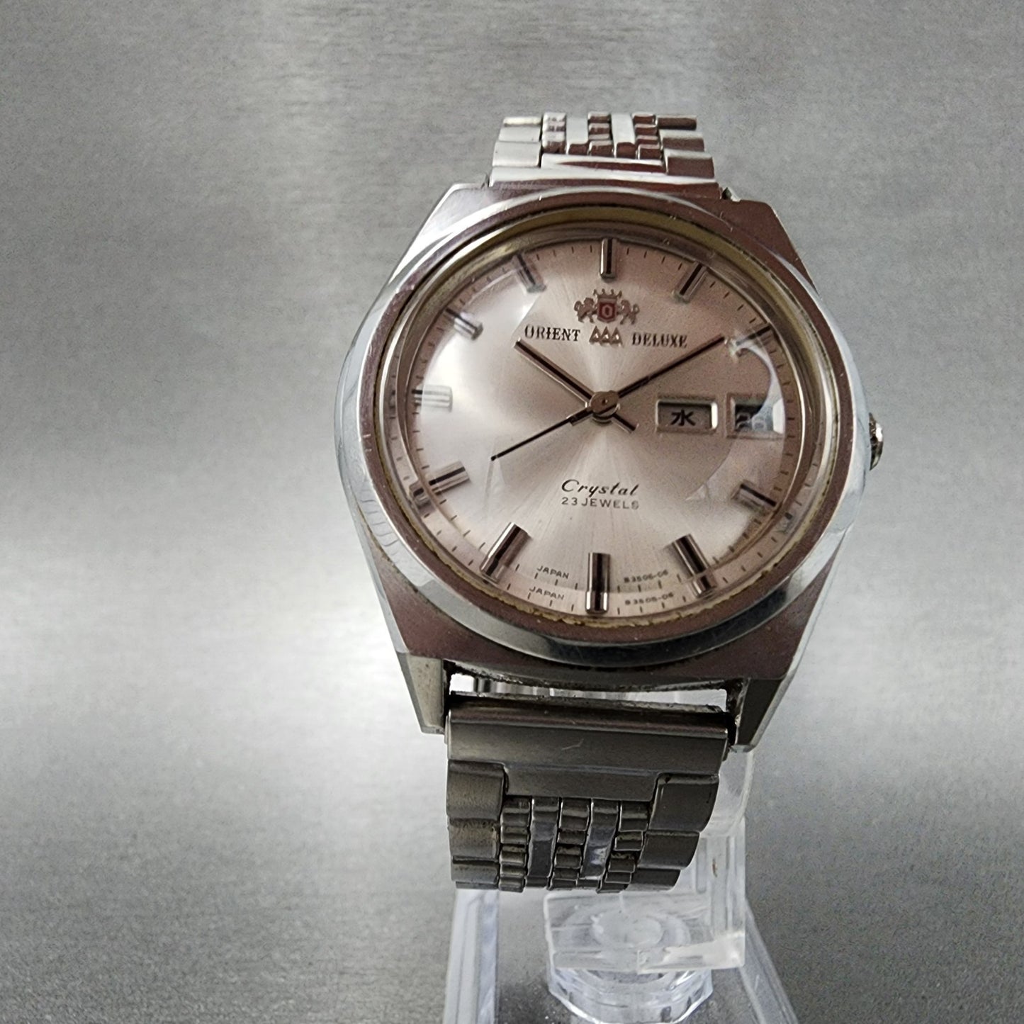 Orient AAA Deluxe Crystal Watch Men 35mm Silver Dial Steel Daydate Automatic