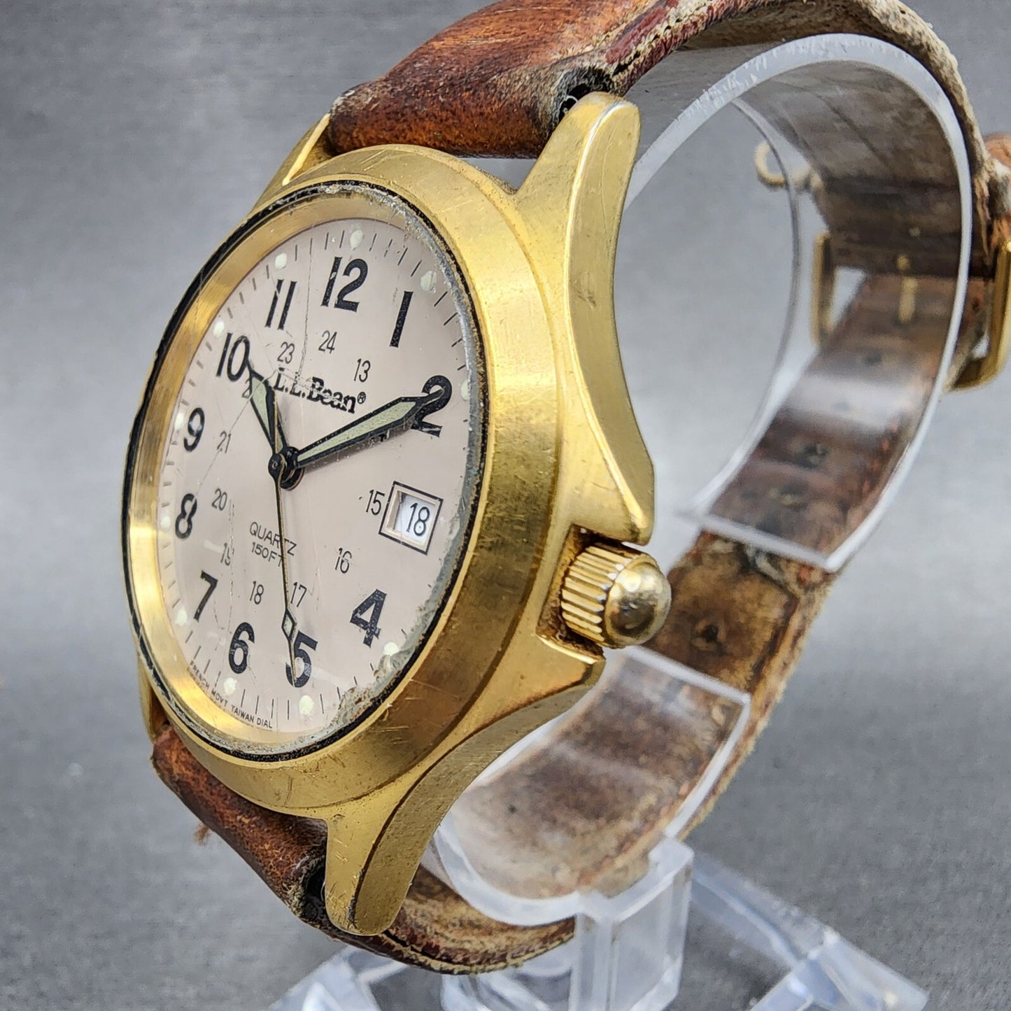 VTG LL Bean Watch Men 34mm Gray Dial Gold Tone Date Round PARTS