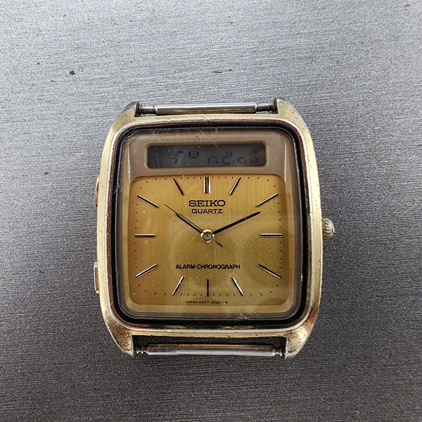 Seiko Analog Digital Watch Men 31mm Gold Dial Gold Tone H357-5029 PARTS