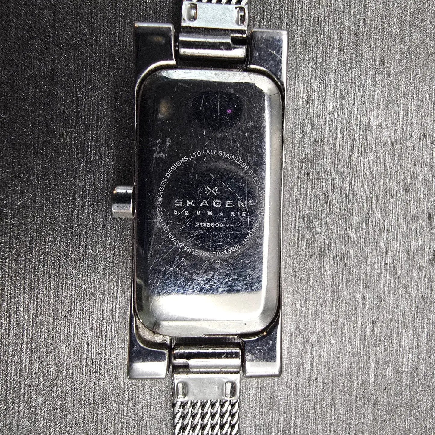Skagen Denmark Watch Women 13mm Black Dial Silver Tone Rectangle 214SSCB New Bat10