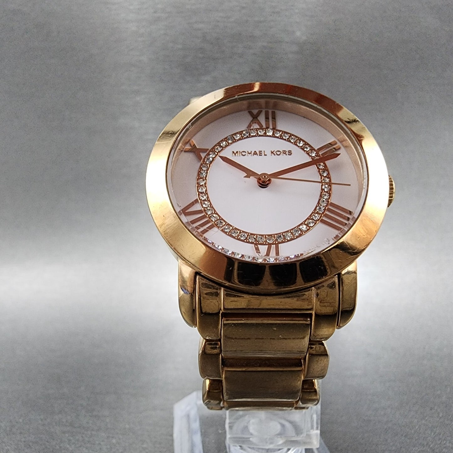 Michael Kors Watch Women 34mm White Dial Rose Gold Tone Round MK-3530 New Batt