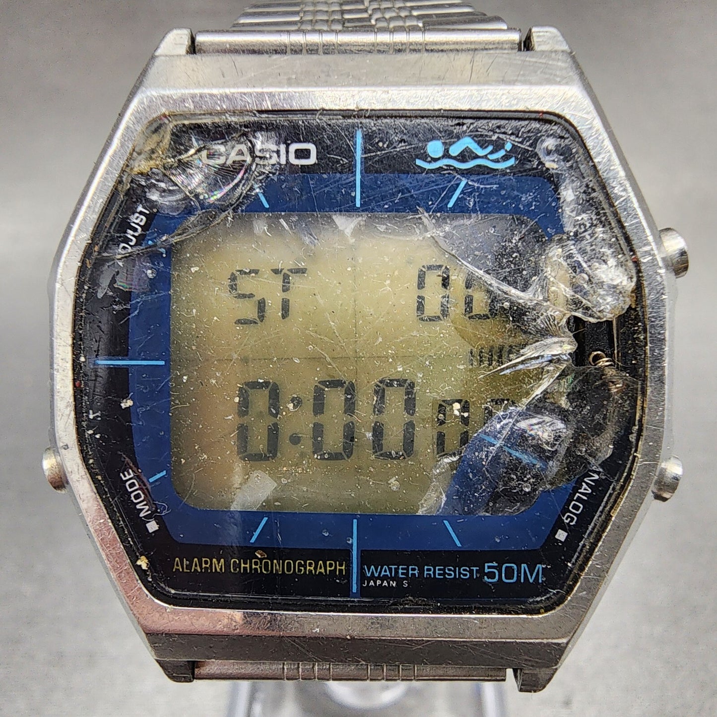 Casio AA-92W Thunder Watch Men 35mm Digital Silver Tone Alarm Chrono READ!!!