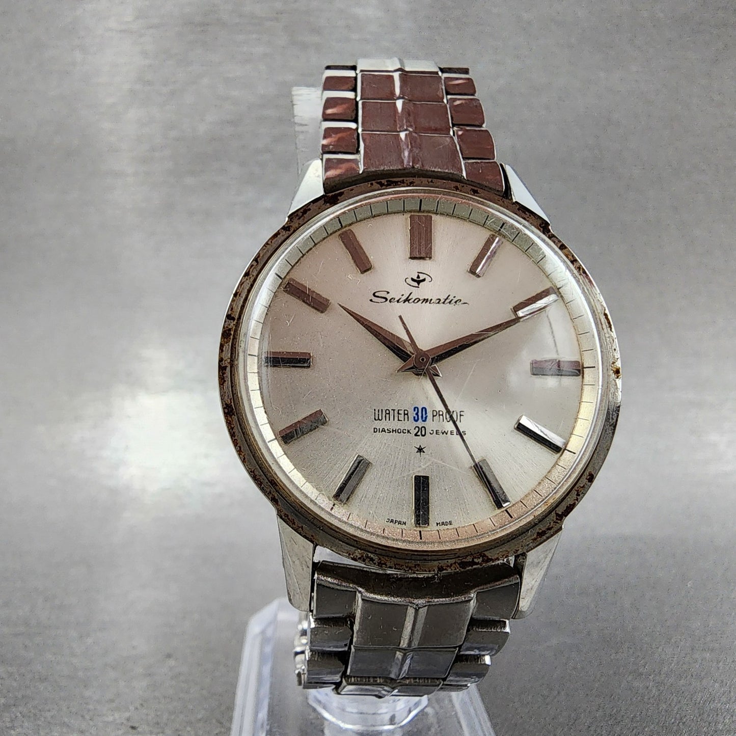 Seiko Seikomatic Watch Men 36mm Silver Dial Silver Tone J13044 Runs READ!!!