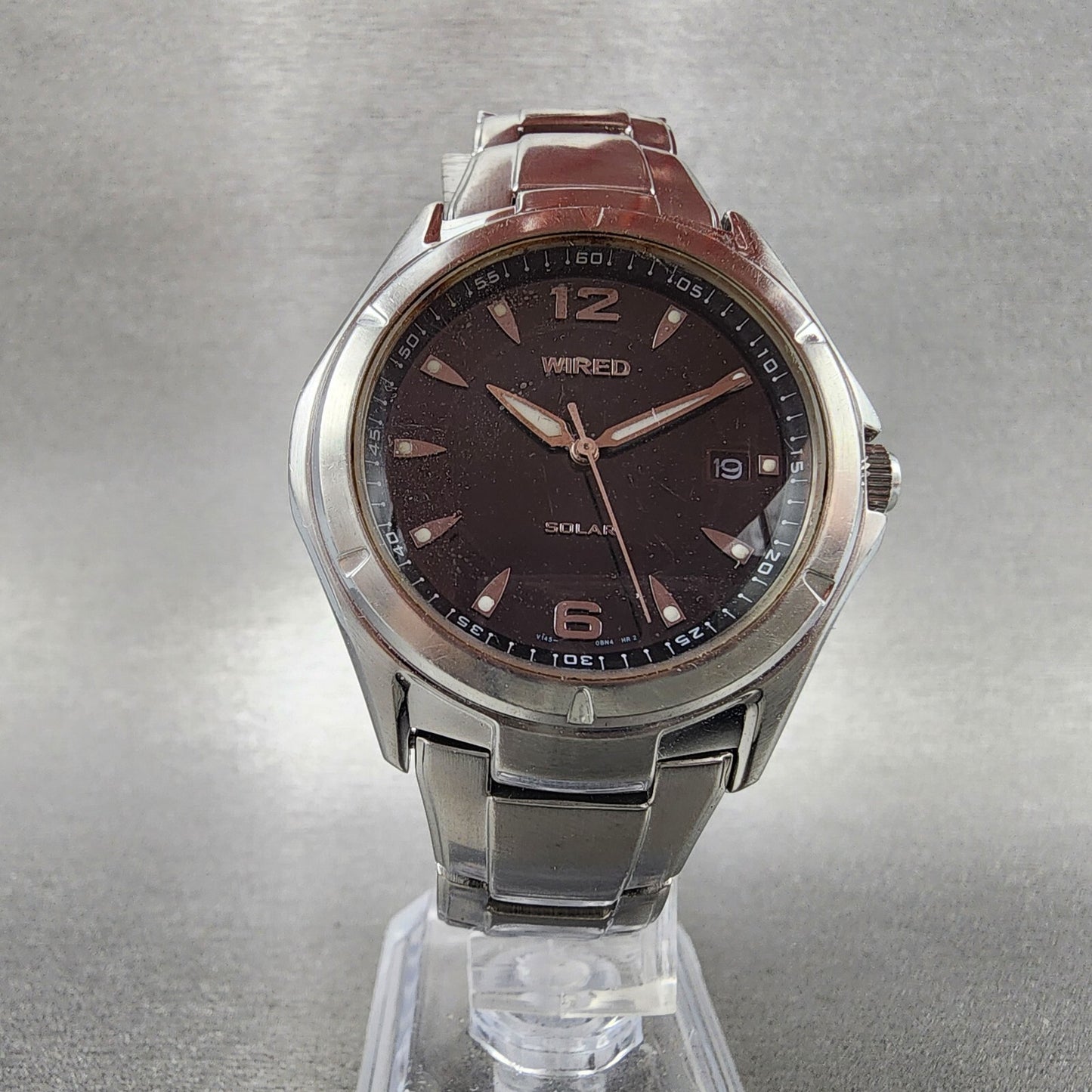 Seiko Wired Solar Watch Men 37mm Black Dial Silver Tone Date V145-0av0 Runs