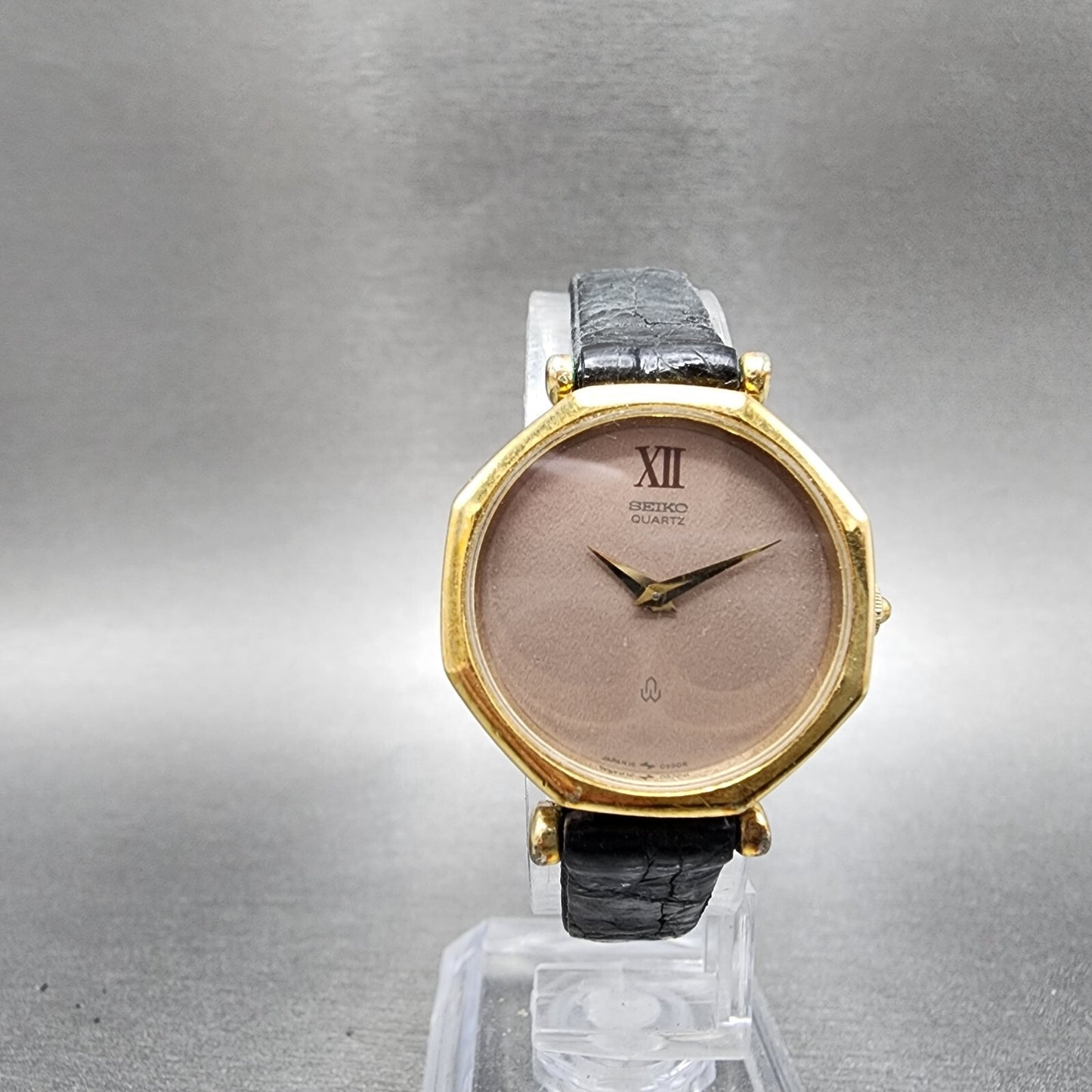 Seiko Watch Women 25mm Brown Dial Gold Plated Octagon 18-0150 New Battery