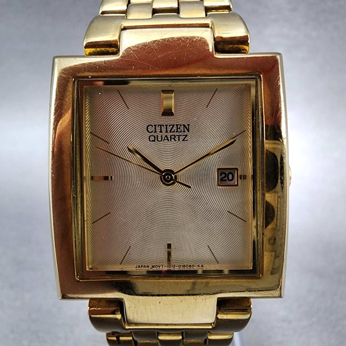 Citizen Tank Watch Men 27mm Champagne Dial Gold Tone Rectangle New Battery