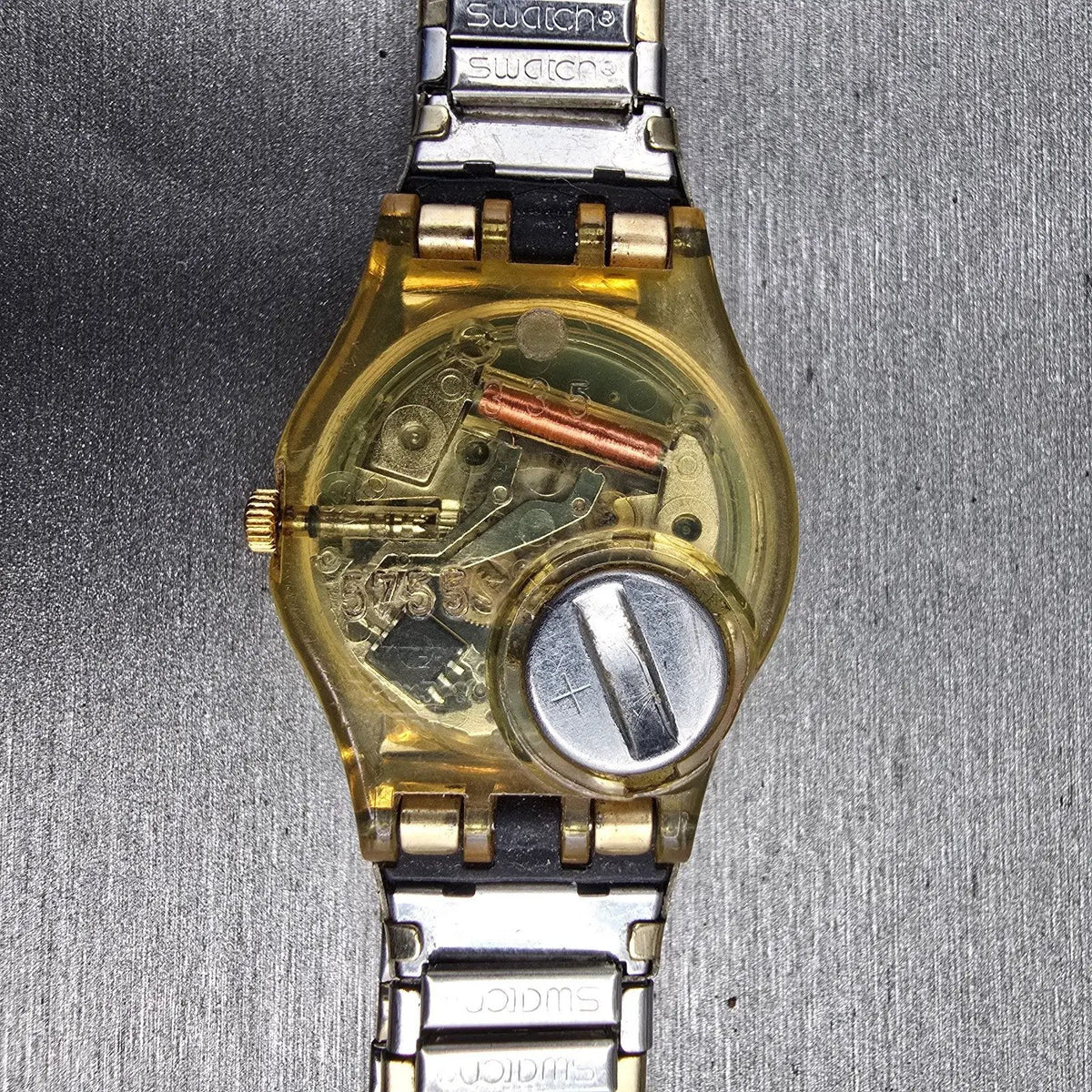 Swatch Tournevis Watch Women 25mm Blue Dial Yellow Case Round LK145 New Battery10