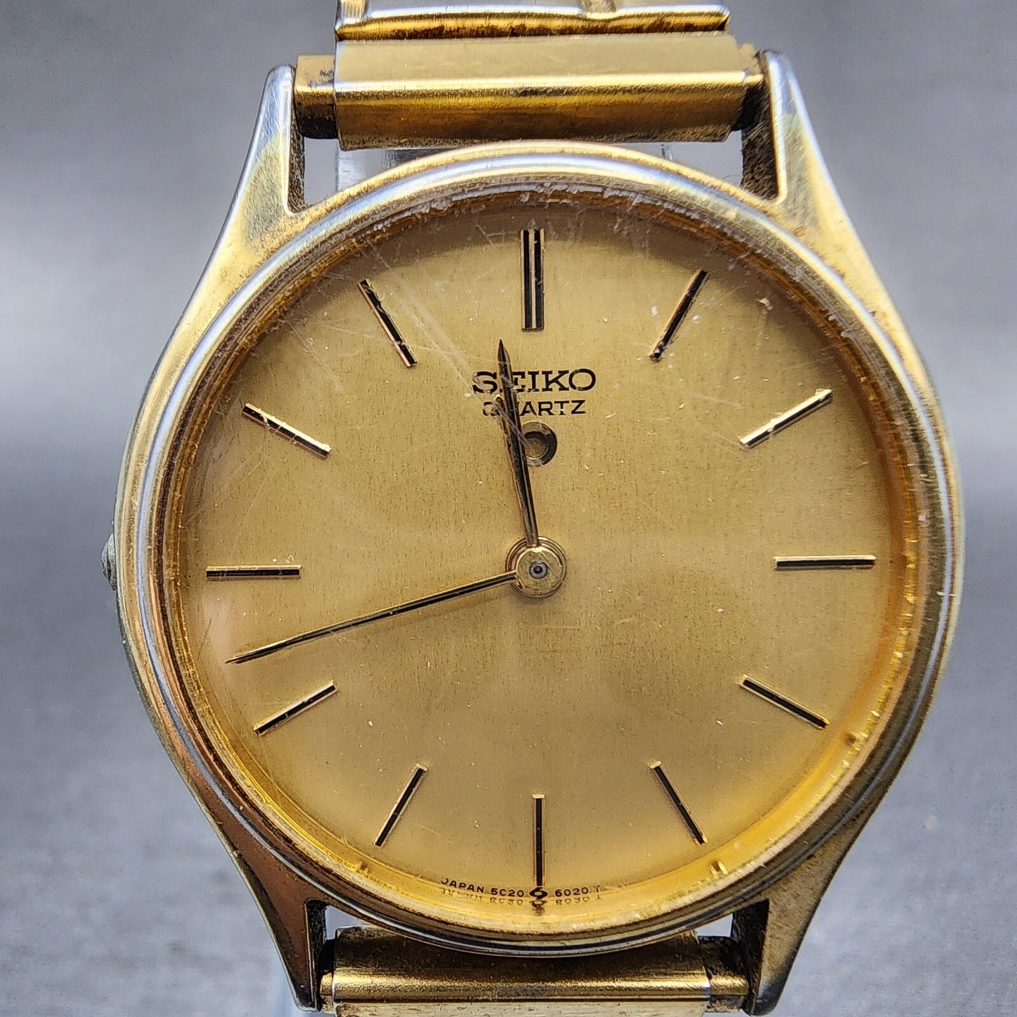 Seiko Alarm Watch Men 32mm Gold Dial Gold Tone Round READ!!!! 5C20-6009 New Batt