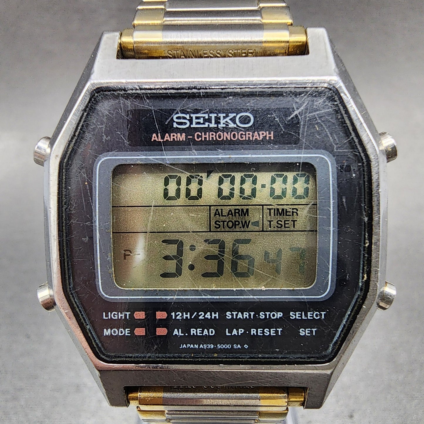 Seiko Digital Watch Men 34mm Black Dial Two Tone A939-5009 New Battery