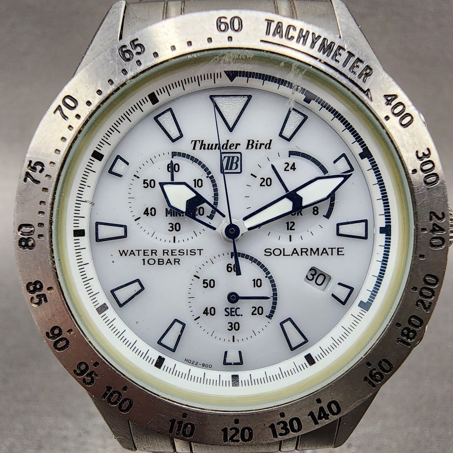 Citizen Thunderbird Chronograph Watch Men 40mm White Dial Steel Date Solar Runs