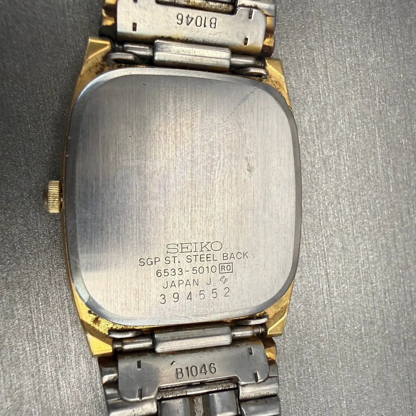 Seiko Watch Men 29mm Gold Dial Gold Tone Daydate Rectangle 6533-5010 New Battery9