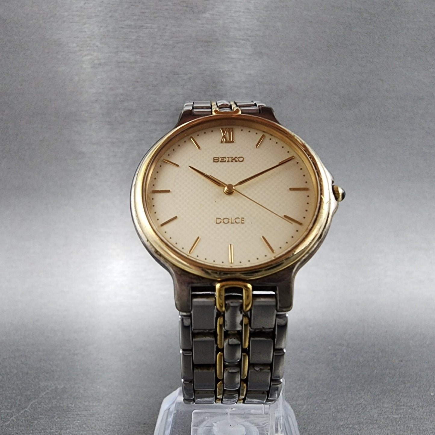Seiko Dolce Watch Men 31mm White Dial Twotone Round 5e31-6e70 New Battery