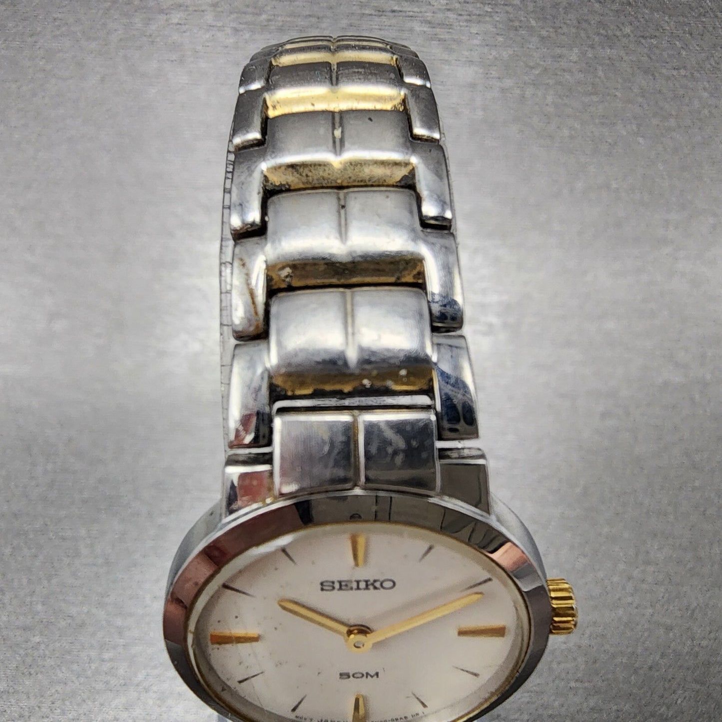 Seiko Watch Women 24mm White Dial Two Tone Round 7N00-0AR0 New Battery