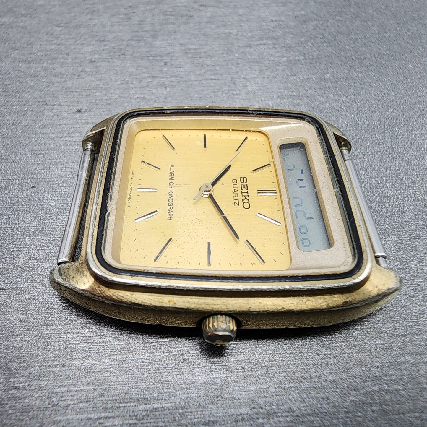 Seiko Analog Digital Watch Men 31mm Gold Dial Gold Tone H357-5029 PARTS