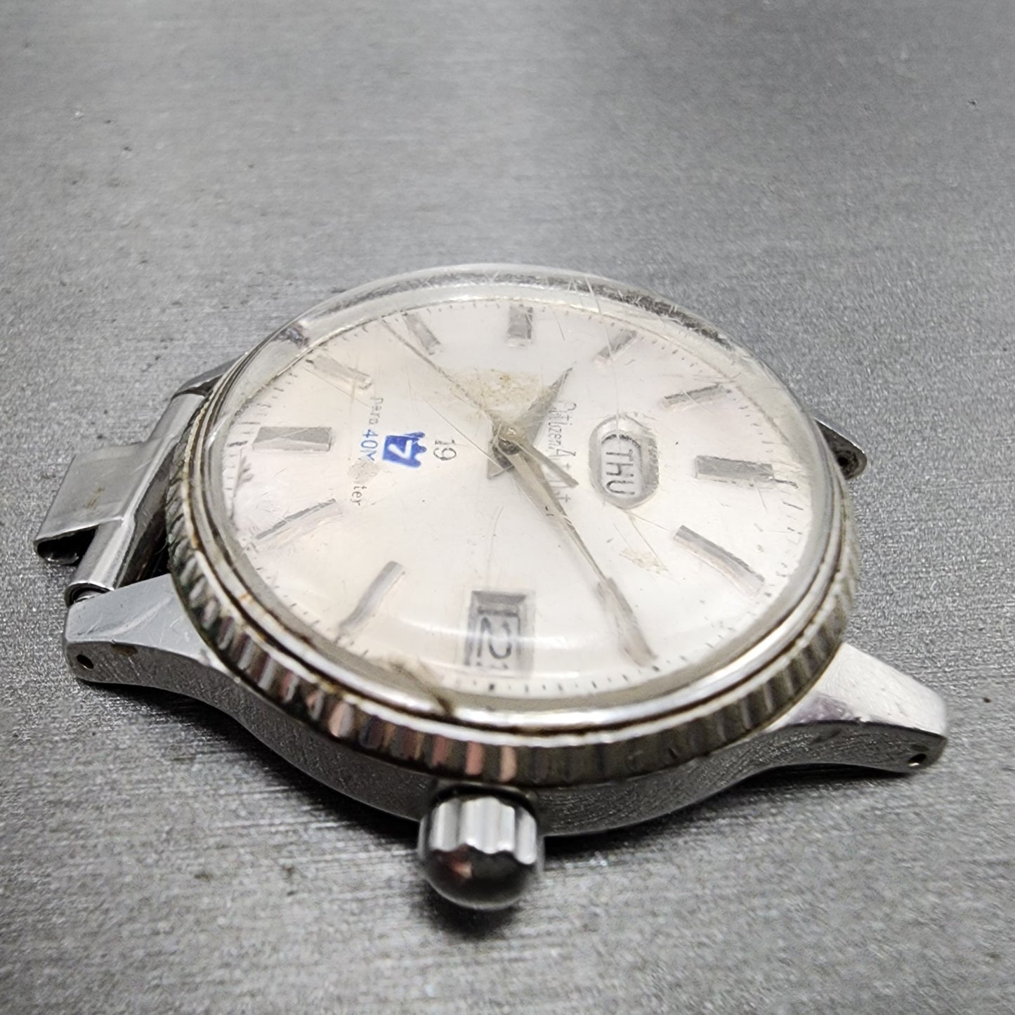 Citizen Autodater Watch Men 39mm White Dial Steel Daydate Automatic 1402a-t Runs