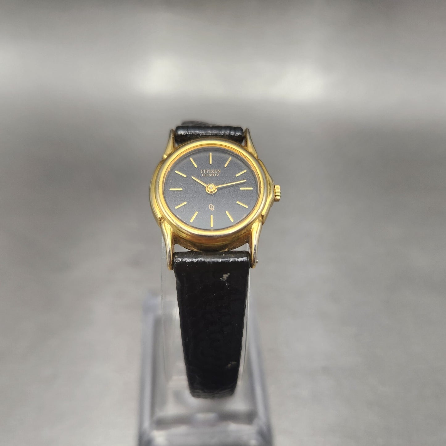 VTG Citizen CQ Watch Women 21mm Black Dial Gold Tone Round 3220-914864 New Batt