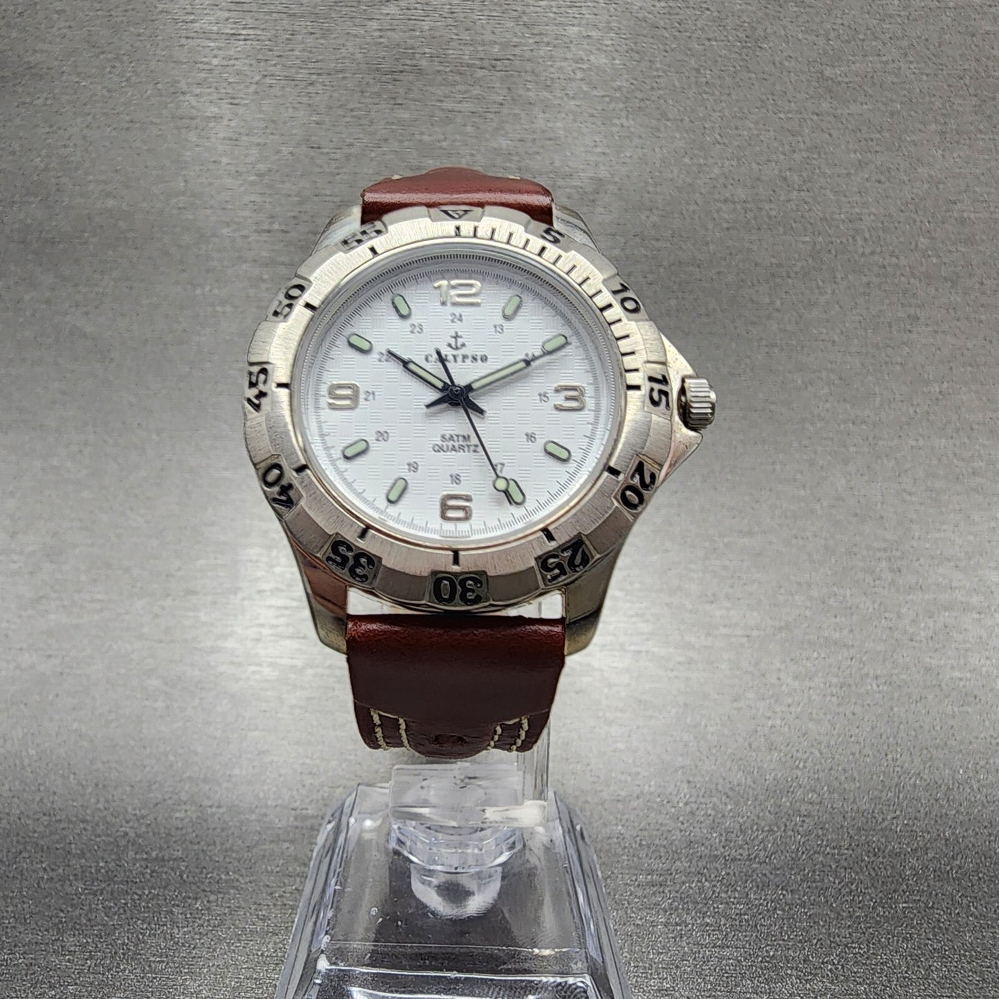 Calypso Dive Watch Men 38mm White Dial Stainless Steel Round W/Box New Battery