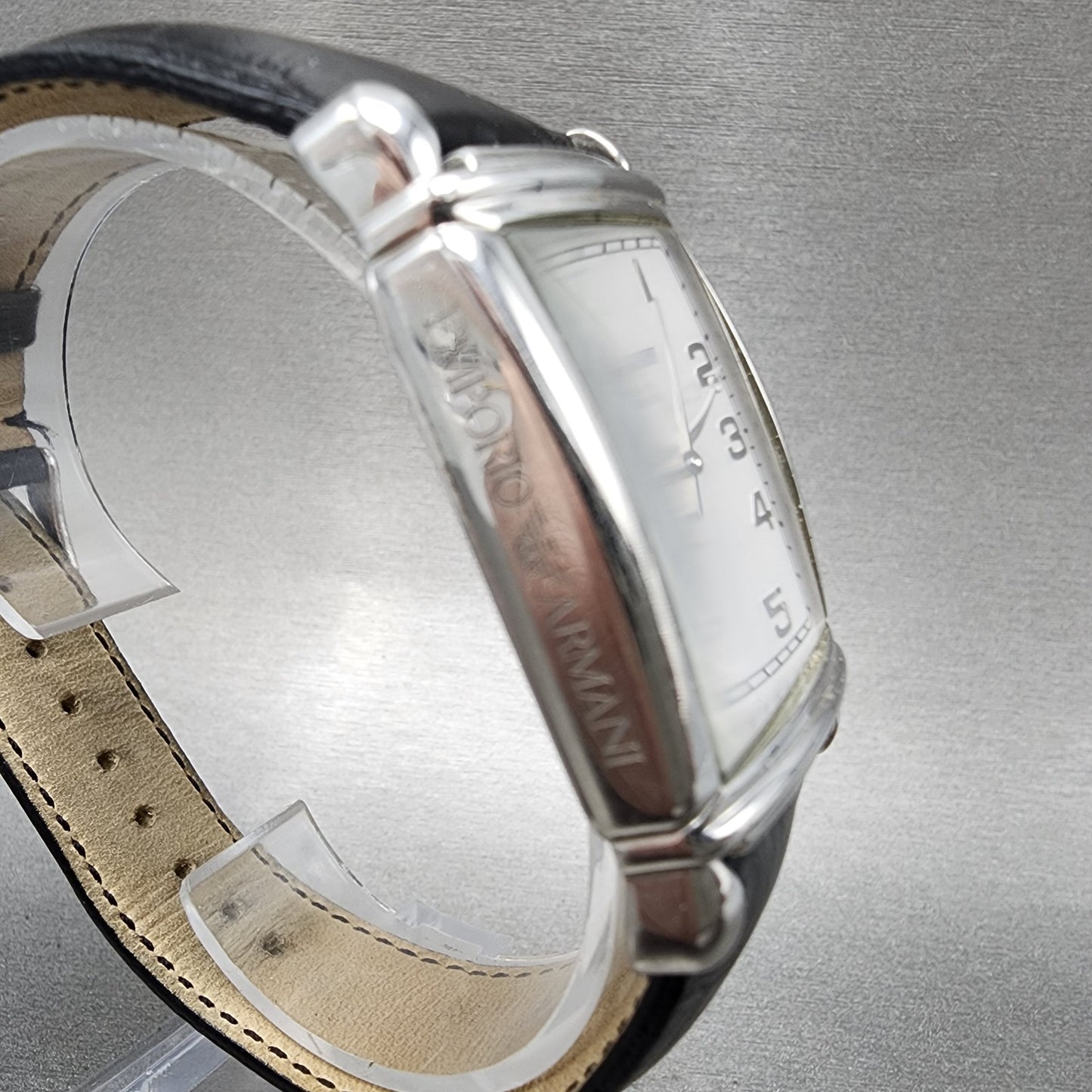 Emporio Armani Tank Watch Men 29mm Silver Dial Steel Rectangle AR-0231 New Batt
