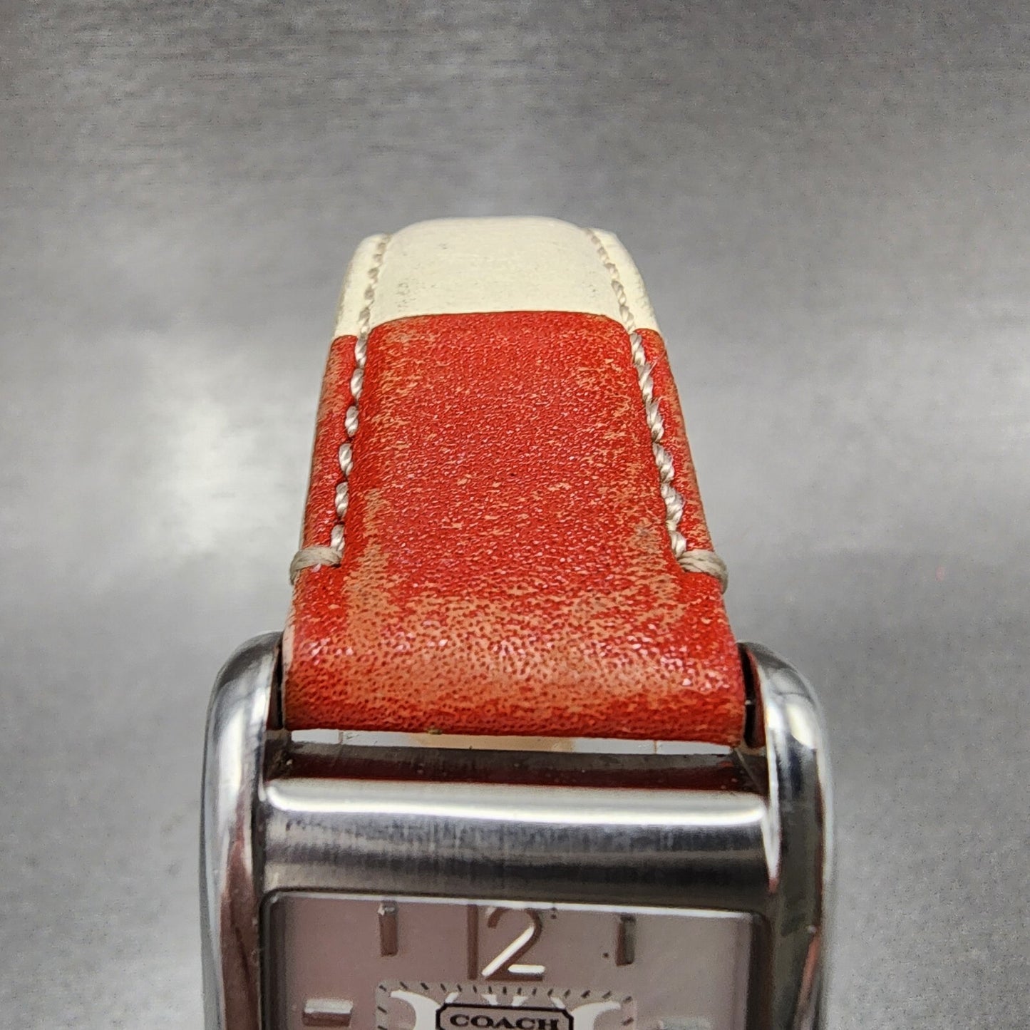 Coach Tank Watch Women 25mm Silver Dial Steel Date Rectangle Leather New Battery