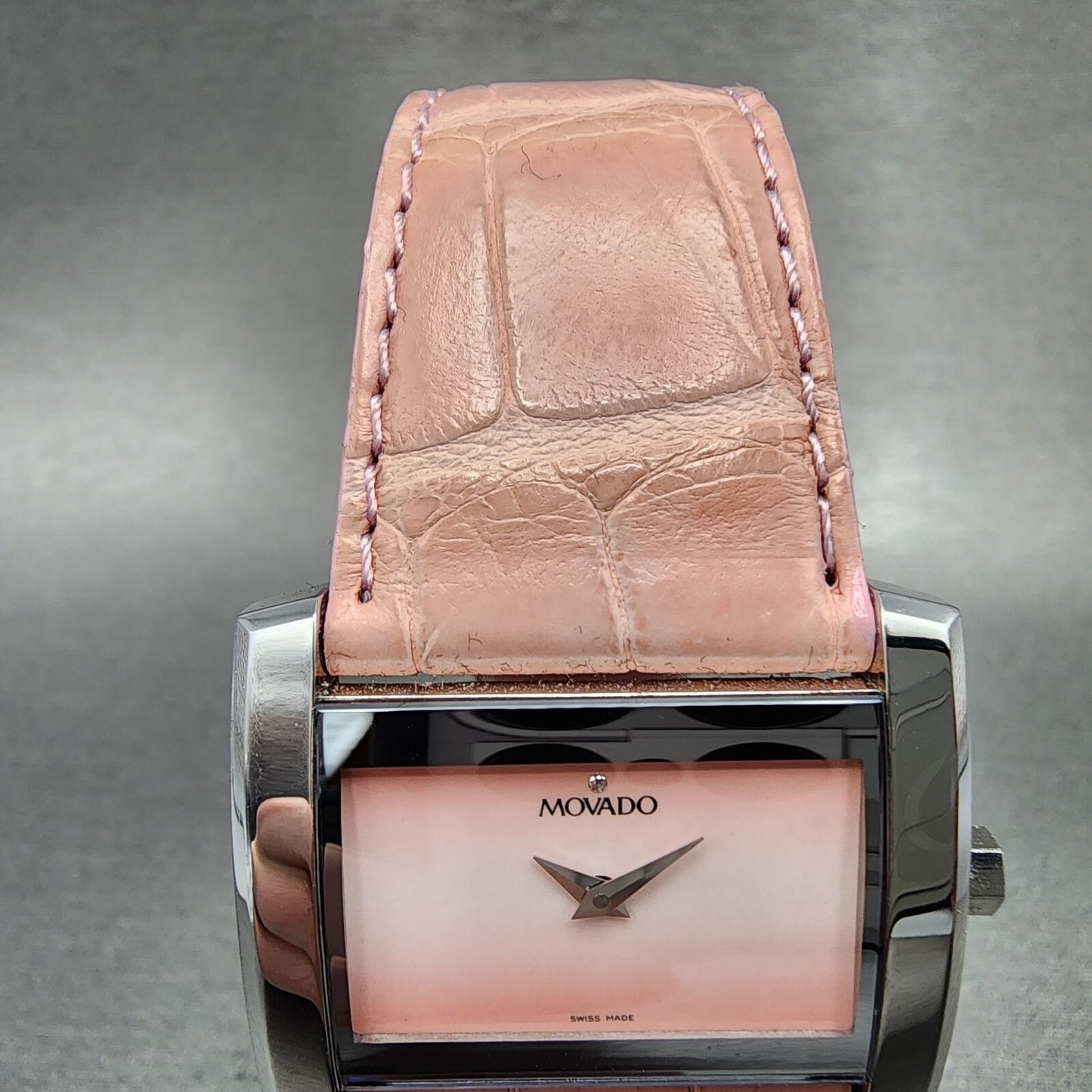Movado Eliro Watch Women 32mm Pink Dial Silver Tone Rectangle New Battery