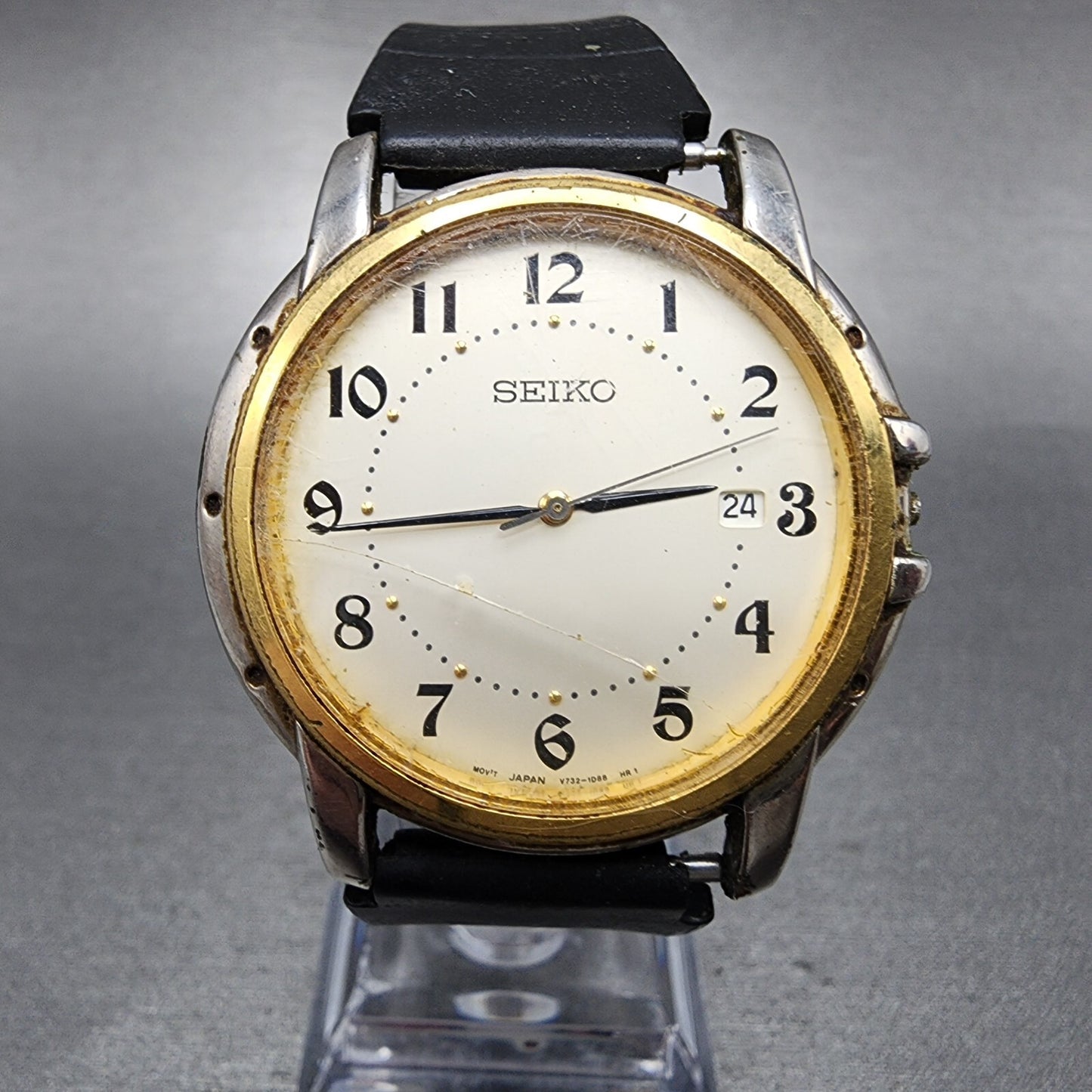 Seiko Watch Men 36mm Champagne Dial Two Tone Date Round V732-0P79 PARTS
