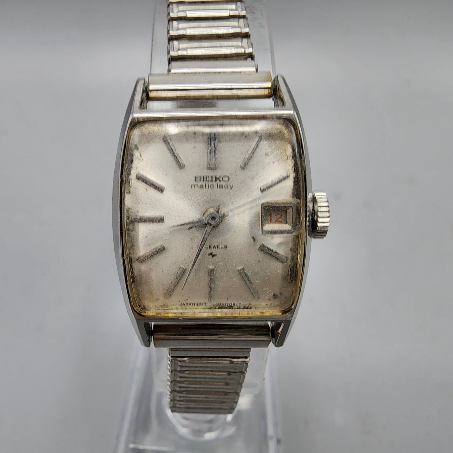 Vintage Seiko Matic lady Watch women Silver Tone White Dial Date21 Jewels Works