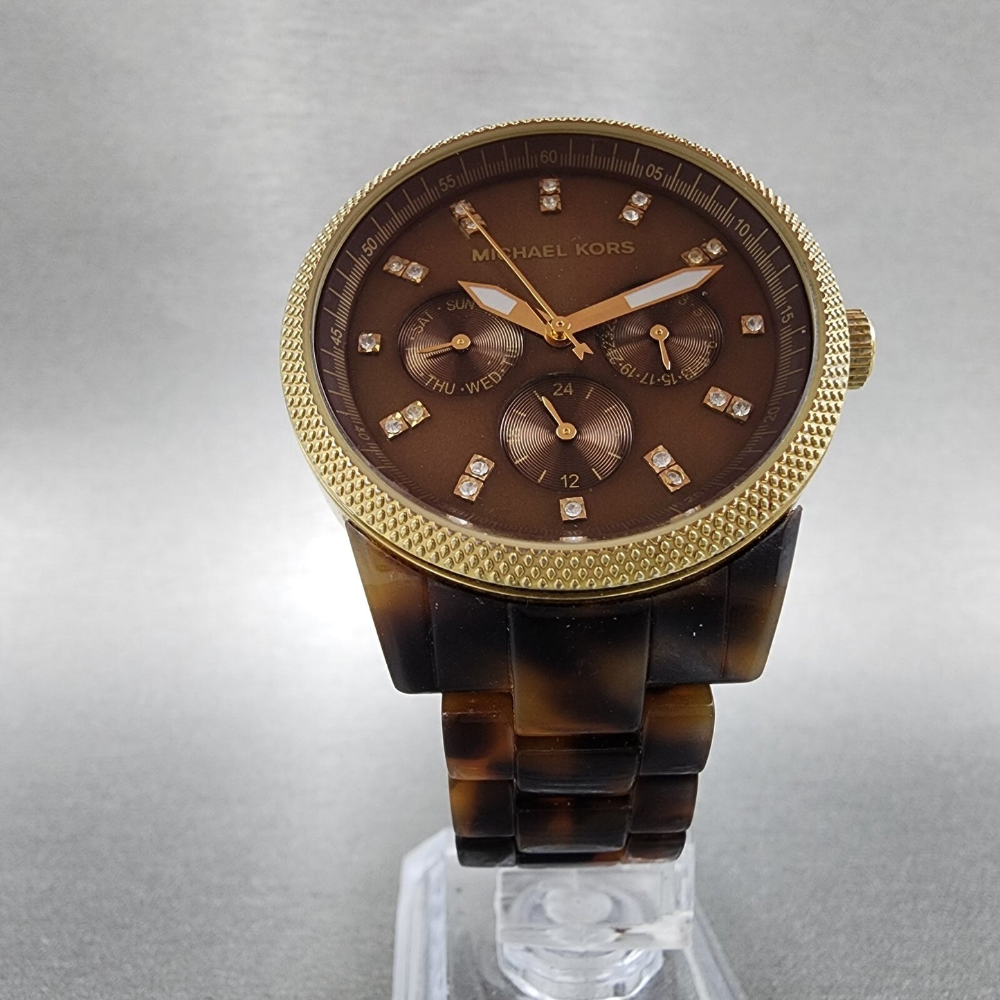 Michael Kors Watch Women 37mm Brown Dial Gold Tone Tortas Daydate New Battery