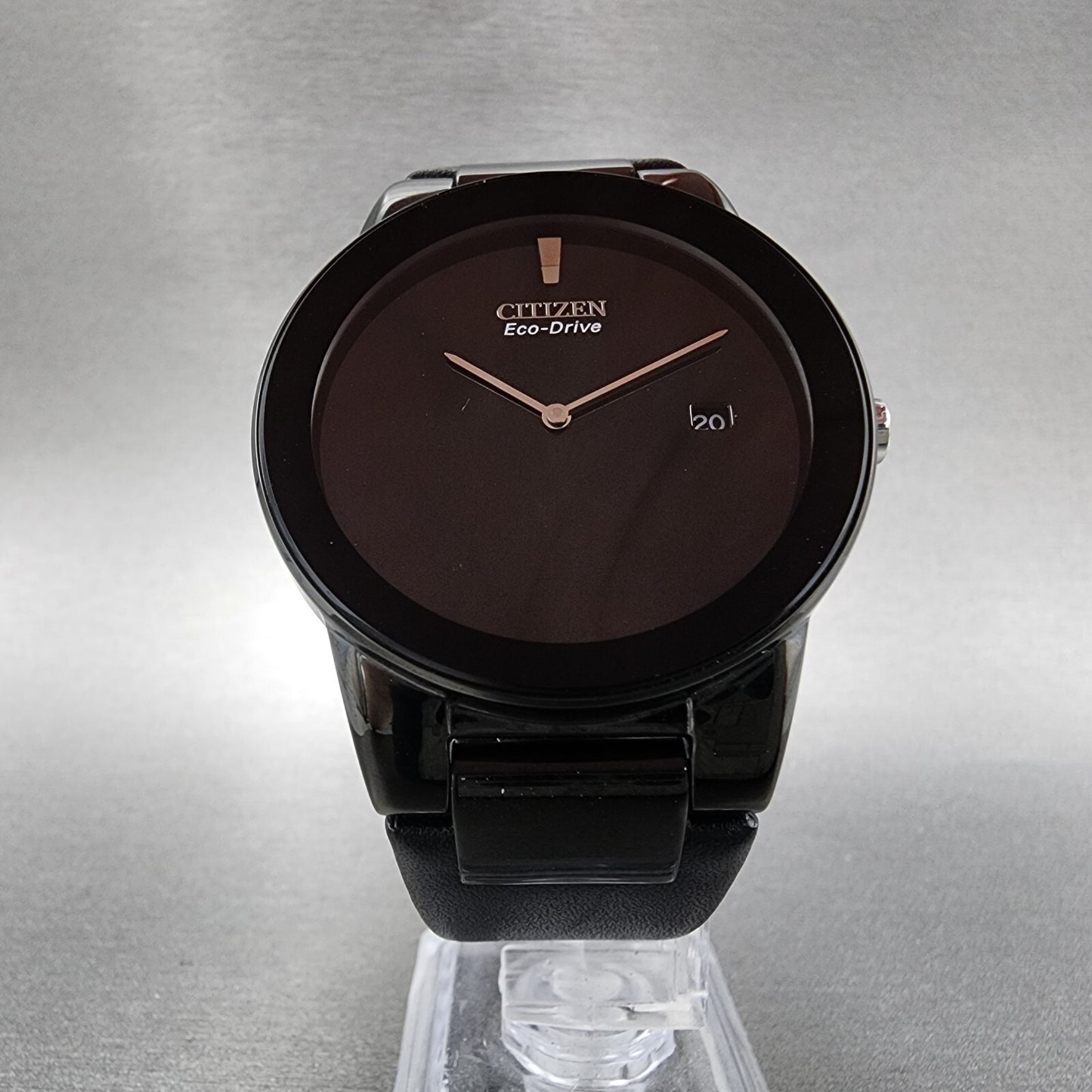 Citizen Eco-Drive Axiom Watch Men 40mm Black Dial Black Tone Leather Date Works