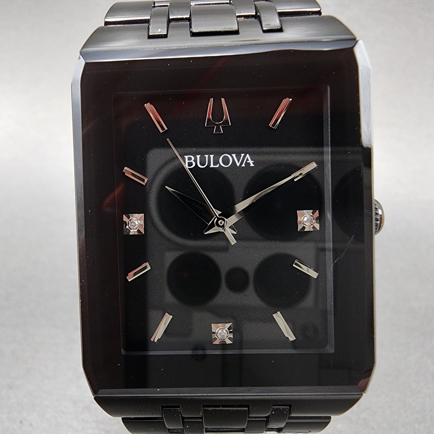 Bulova Quadra Watch Men 31mm Black Dial Black Tone Octagon 98D164 Bracelet B1234