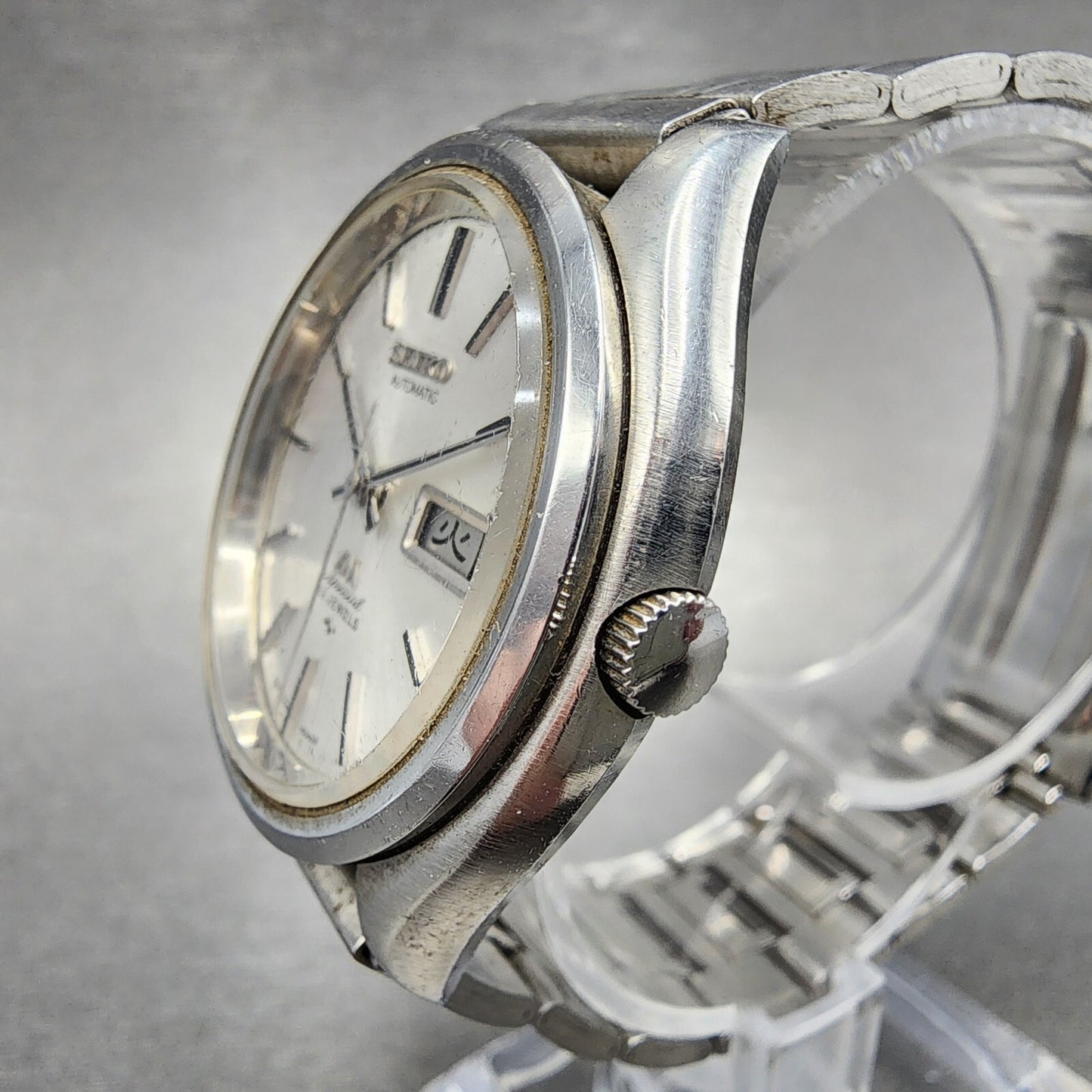 Seiko Lord Matic Special Watch Men 37mm Silver Dial Steel Daydate 5206-6061 Runs
