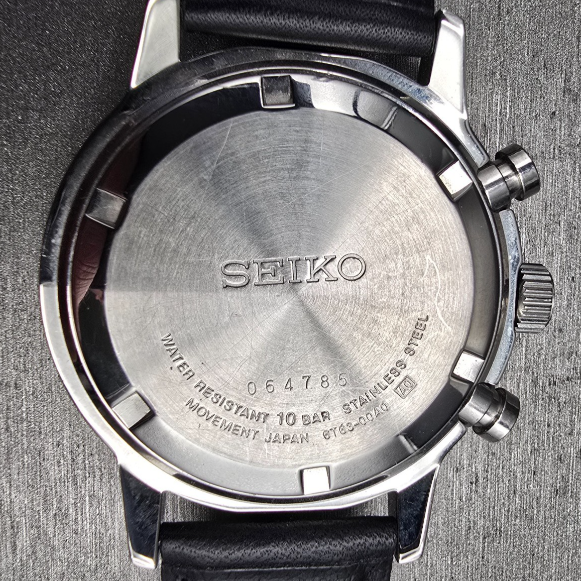 Seiko Chronograph Watch Men 40mm Black Dial Silver Tone Date 6T63-00A0 New Batt10