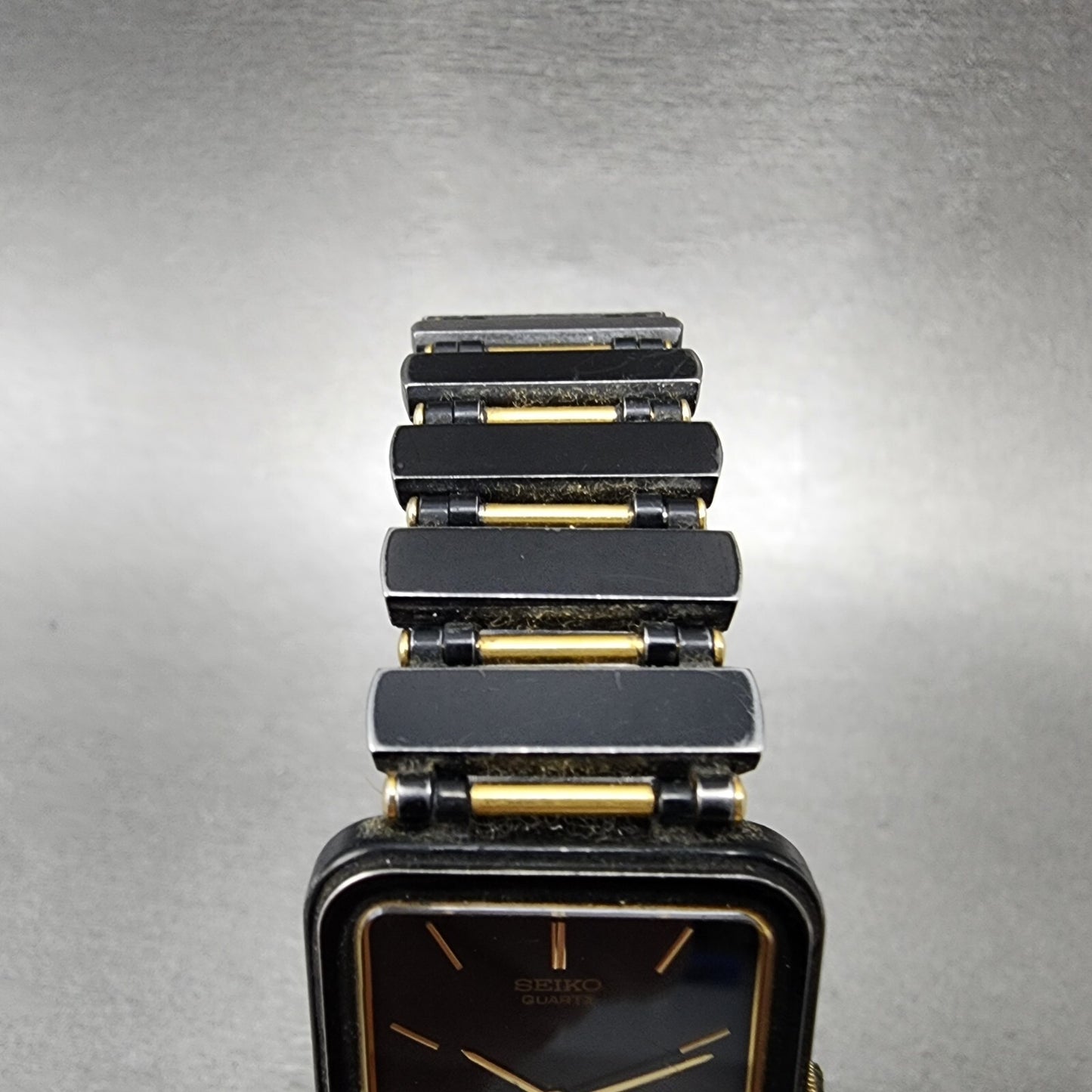 Seiko Tank Watch Men 23mm Black Dial Black Tone Rectangle 7320-5989 New Battery